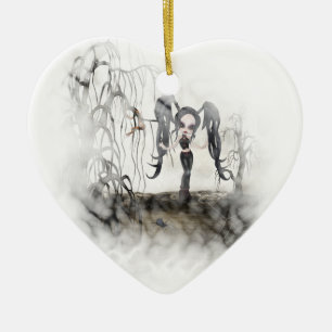 Sepia Goth Girl Vignette Keramikornament