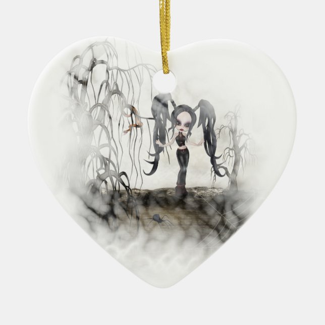 Sepia Goth Girl Vignette Keramikornament (Vorne)