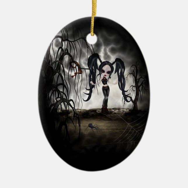 Sepia Goth Girl Vignette Keramikornament (Vorne)