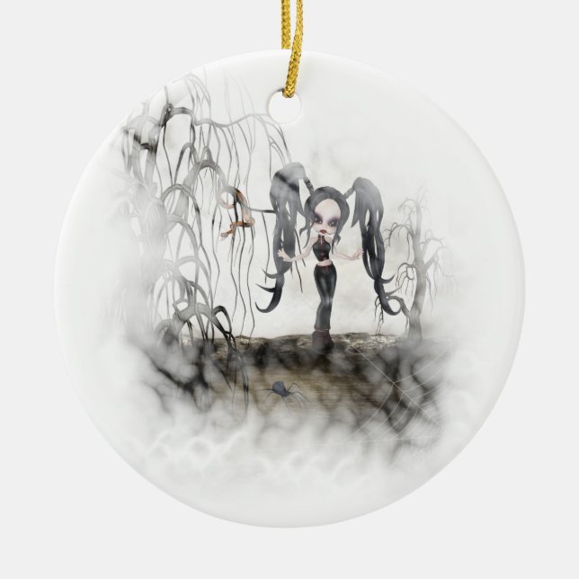 Sepia Goth Girl Vignette Keramikornament (Vorne)