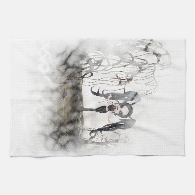 Sepia Goth Girl Vignette Küchentuch (Horizontal)