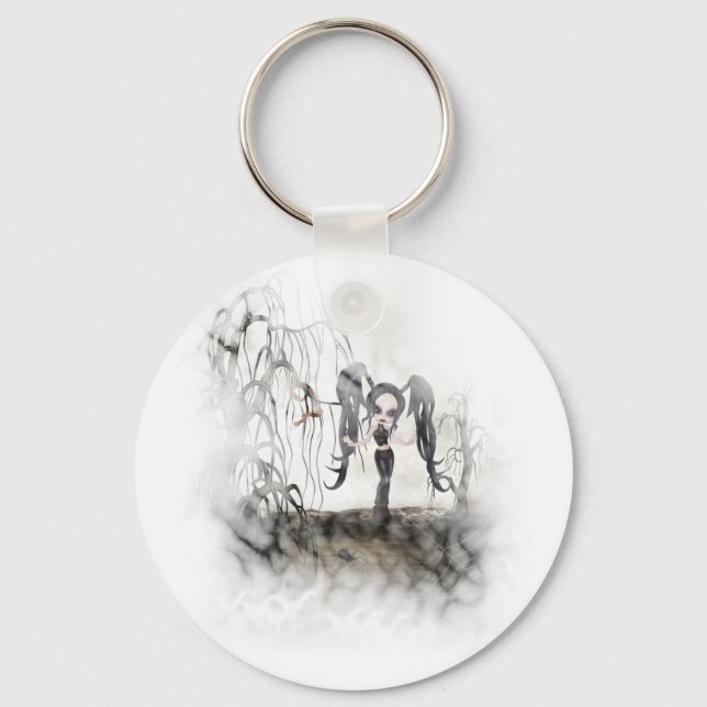 Sepia Goth Girl Vignette Schlüsselanhänger (Vorderseite)