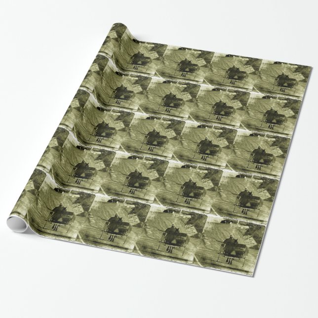 Sepia Grunge Buggy Geschenkpapier (Ungerollt)
