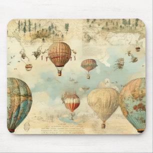 Sepia-Heißluftballon-Antikkarte Mousepad