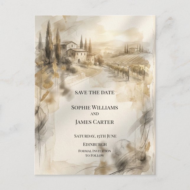 Sepia Highland Manor Save The Date Postkarte (Vorderseite)
