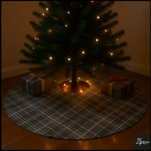 Sepia-Karo-Alt-Tartan-Taupe-Karo Polyester Weihnachtsbaumdecke