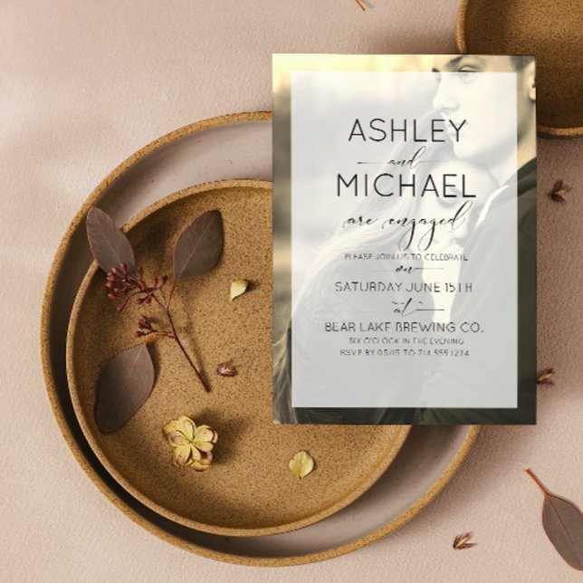 Sepia Kraft Typografie Foto Verlobung Einladung (Engaged & Excited! Join Us for the Party 🥂💍 [Personalize Here])