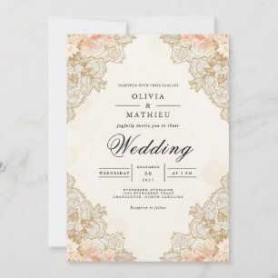 Sepia Lace Floral Accent Wedding Einladung