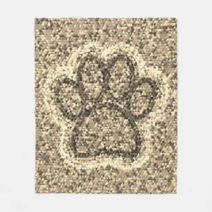 Sepia Low Poly Dog Paw Print Fleecedecke