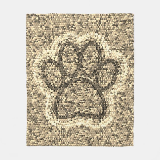 Sepia Low Poly Dog Paw Print Fleecedecke (Vorderseite)