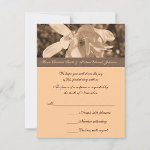 Sepia Magnolia Blume Wedding RSVP Karte