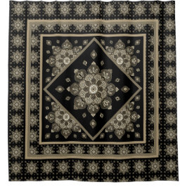 Sepia Medallions auf dem schwarzen Duschvorhang