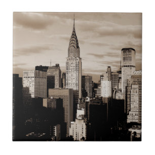 Sepia New York City Ink Sketch Fliese