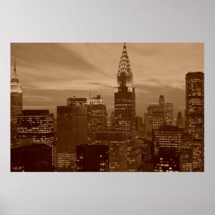 Sepia New York City Night Poster