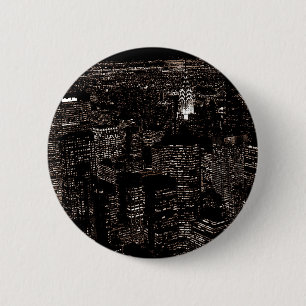 Sepia New York City Night Skyline Button