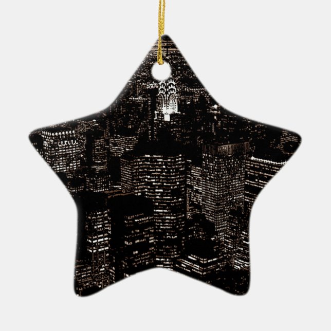 Sepia New York City Night Skyline Keramikornament (Vorne)