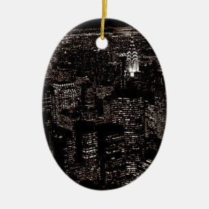 Sepia New York City Night Skyline Keramikornament