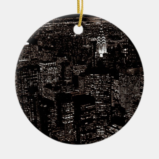Sepia New York City Night Skyline Keramikornament (Vorne)