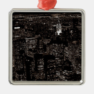 Sepia New York City Night Skyline Ornament Aus Metall