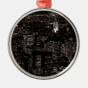 Sepia New York City Night Skyline Ornament Aus Metall