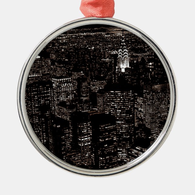 Sepia New York City Night Skyline Ornament Aus Metall (Vorne)