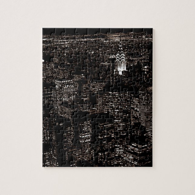 Sepia New York City Night Skyline Puzzle (Vertikal)