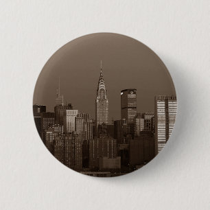 Sepia New York City Skyline Button