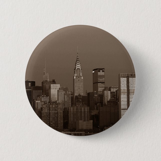 Sepia New York City Skyline Button (Vorderseite)