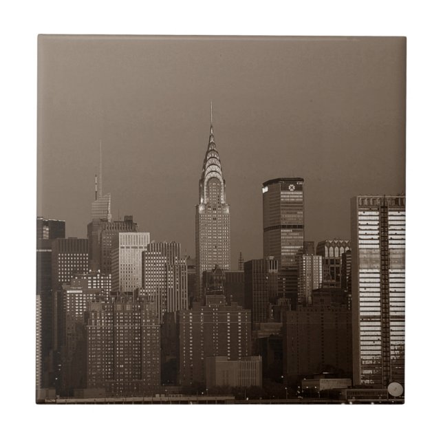 Sepia New York City Skyline Fliese (Vorderseite)