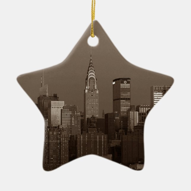 Sepia New York City Skyline Keramik Ornament (Vorne)
