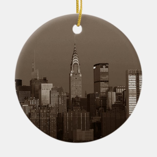 Sepia New York City Skyline Keramik Ornament (Vorne)