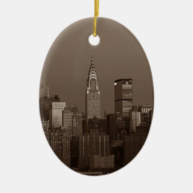 Sepia New York City Skyline Keramik Ornament (Vorne)