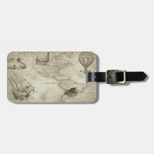 Sepia Old Antique Vintag United Staaten Karte Gepäckanhänger (Vorderseite horizontal)