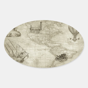 Sepia Old Antique Vintag United Staaten Karte Ovaler Aufkleber