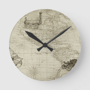 Sepia Old Antique Vintag United Staaten Karte Runde Wanduhr