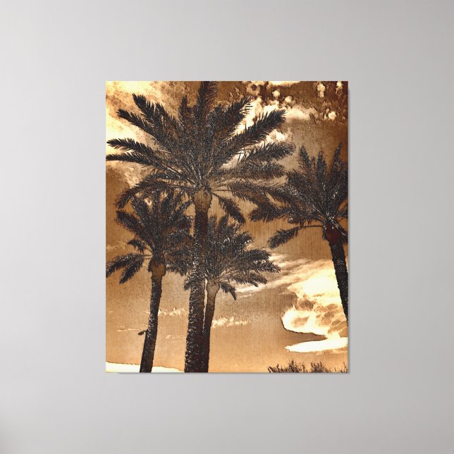 Sepia Palm Trees Leinwanddruck (Vorderseite)