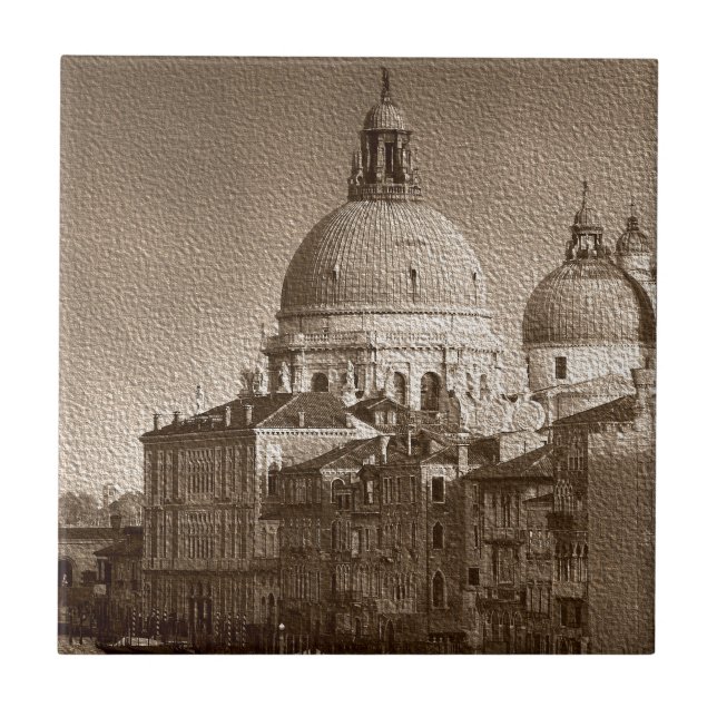 Sepia Paper Effect Venice Grand Canal Fliese (Vorderseite)