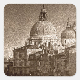Sepia Paper Effect Venice Grand Canal Quadratischer Aufkleber