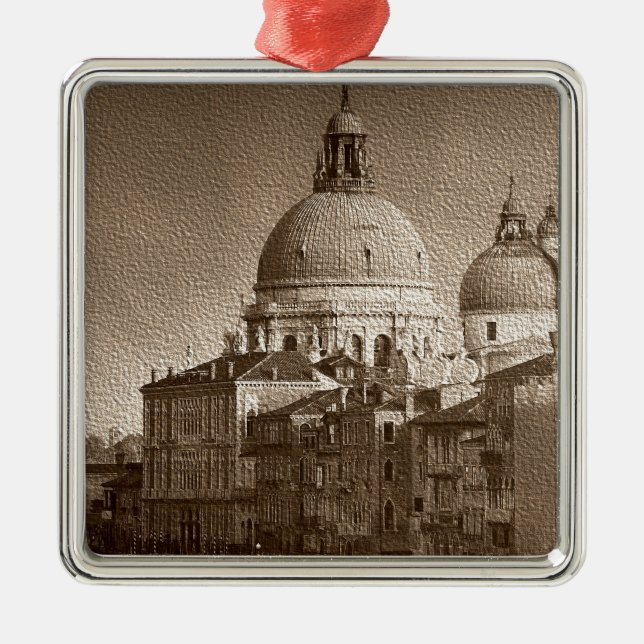 Sepia Paper Effect Venice Grand Canal Silbernes Ornament (Vorne)