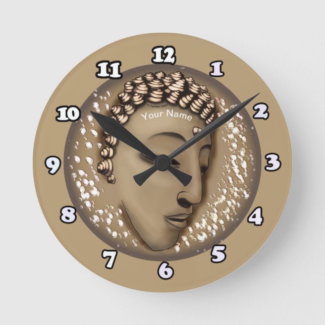 Sepia Peace Buddha Clock Runde Wanduhr (Vorderseite)