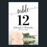 Sepia Peach Rose Elegante Hochzeit Tischnummer<br><div class="desc">Diese wunderschönen Tischnummern machen es Ihren Gästen leicht,  ihren Platz an Ihrem Hochzeitsempfang zu finden. Das prächtige Design mit der kalligraphischen Schrift und einer pfirsichfarbenen Single-Rose,  die auf der Seite mit Wellen und Reflektionen liegt. Es gibt Platz für die Namen der Paare und das Hochzeitstag.</div>