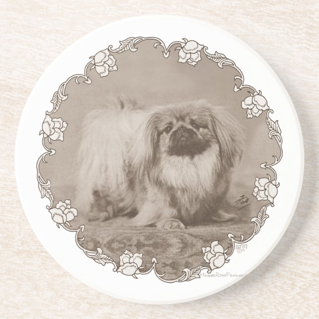 Sepia Pekingese Portrait Getränkeuntersetzer (Vorne)