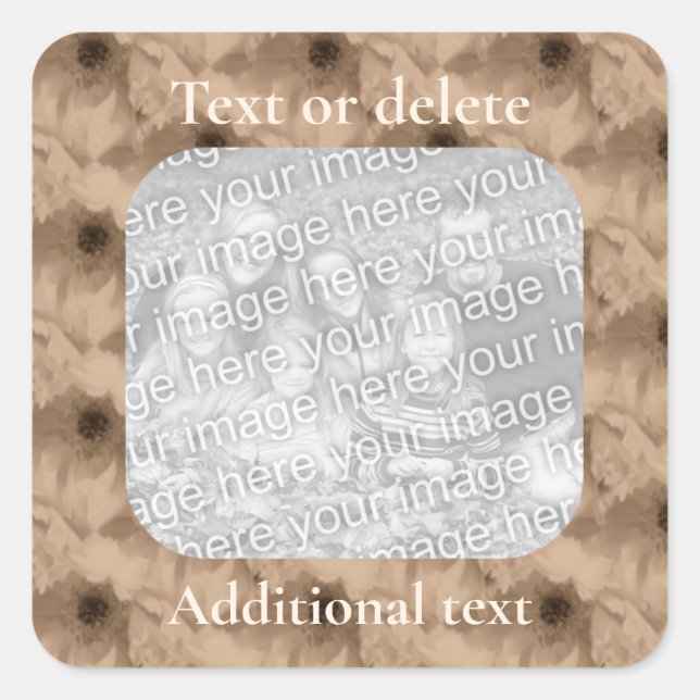 Sepia Peony Personalisiert Foto Quadratischer Aufkleber (Vorderseite)