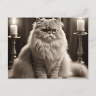 Sepia Persian Cat Portrait Timeless Elegant Postkarte