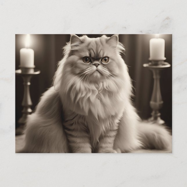 Sepia Persian Cat Portrait Timeless Elegant Postkarte (Vorderseite)