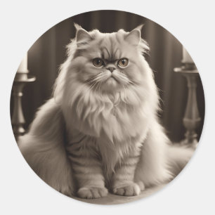 Sepia Persian Cat Portrait Timeless Elegant Runder Aufkleber