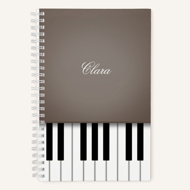 Sepia Piano Music Keyboard Personalisiert Notizbuch (Vorderseite)
