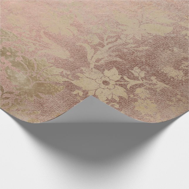 Sepia Pink Rose Gold Floral Hütte Grungy Damask Geschenkpapier (Ecke)