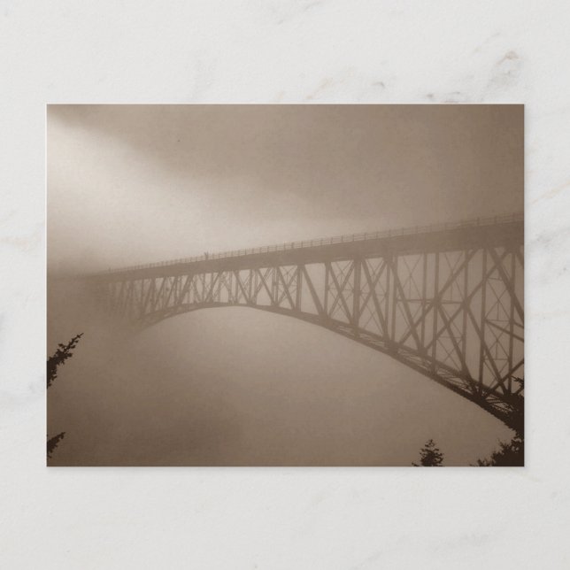 Sepia Postcard Bridge Disappers Mist Travel Postkarte (Vorderseite)