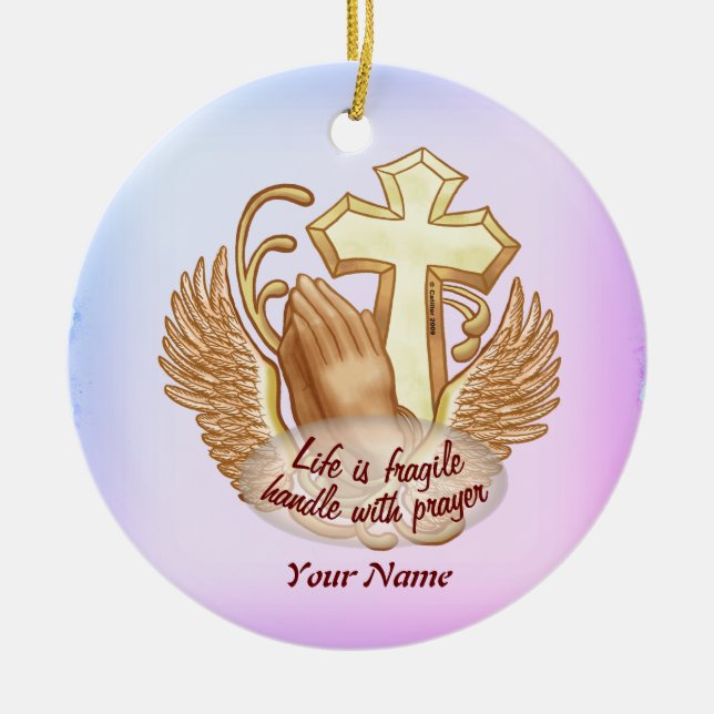 Sepia Prayer Hands Christlich Keramik Ornament (Vorne)